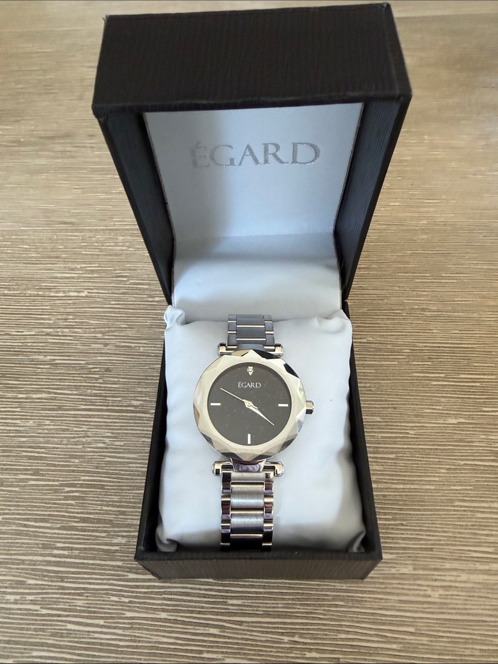 Égard Silver Stainless Steel Women's Watch with Black Dial